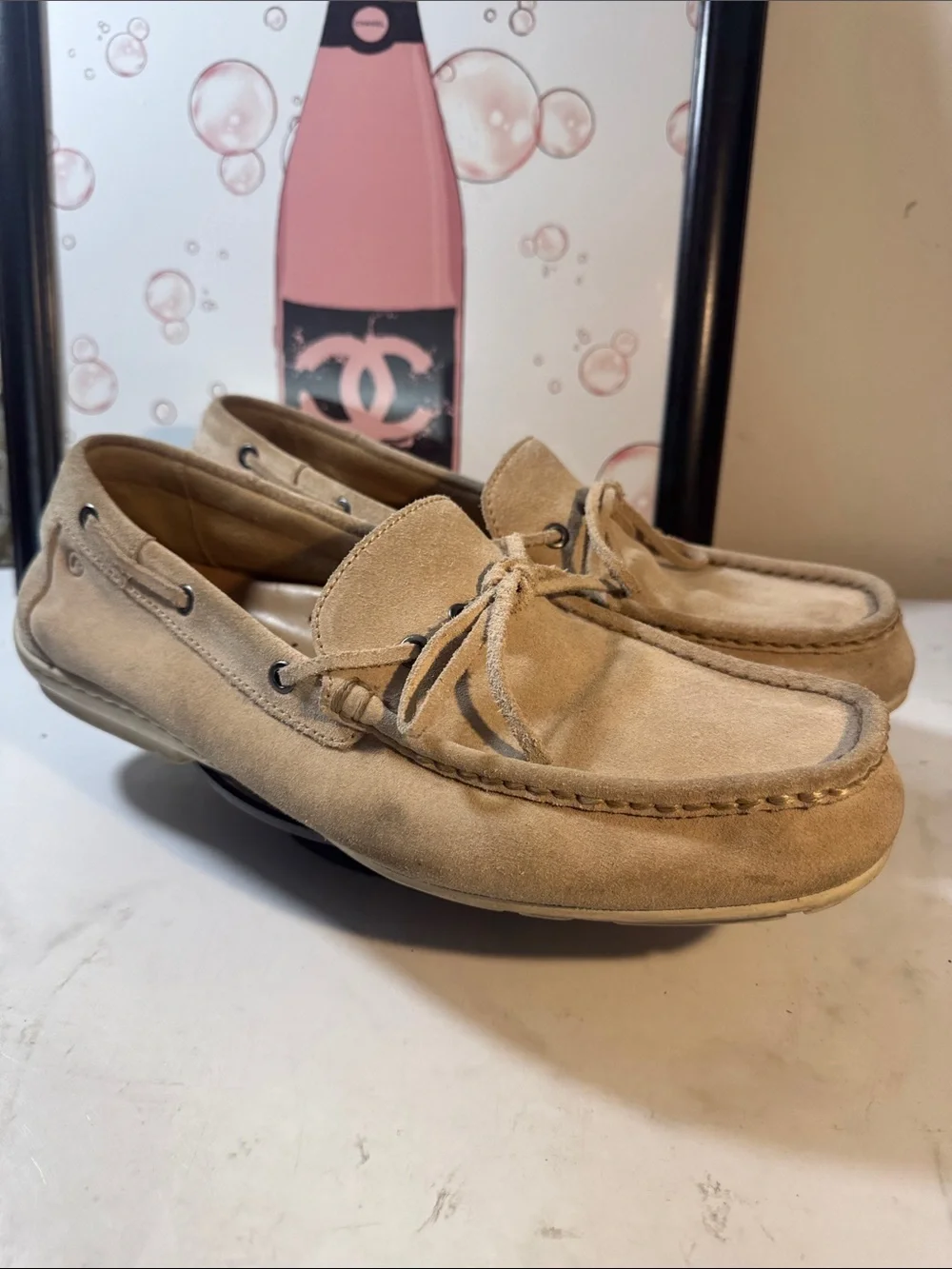 Rockport Beige Suede Men's Boat Shoes - Lace Moccasin Style - Size 12M
